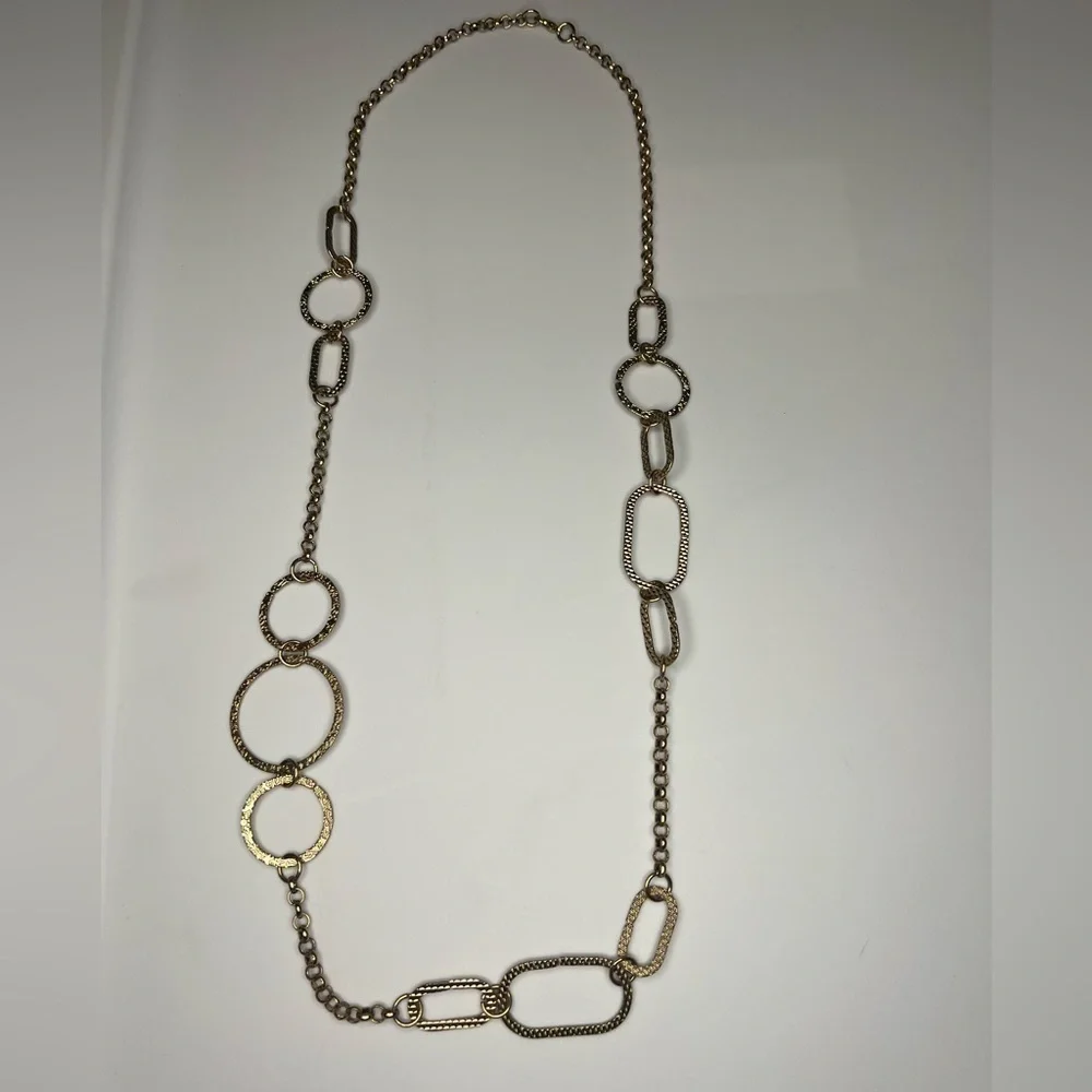 Gold Plated Circle Chain Long Necklace - Picture 5 of 5